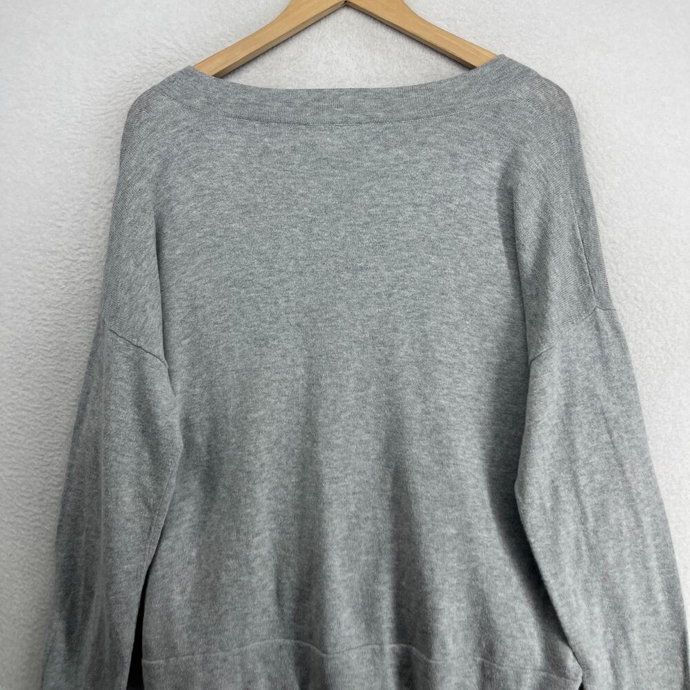 EILEEN FISHER Sweater M Organic Cotton Deep V-Neck Oversized Pullover Gray - Picture 4 of 11